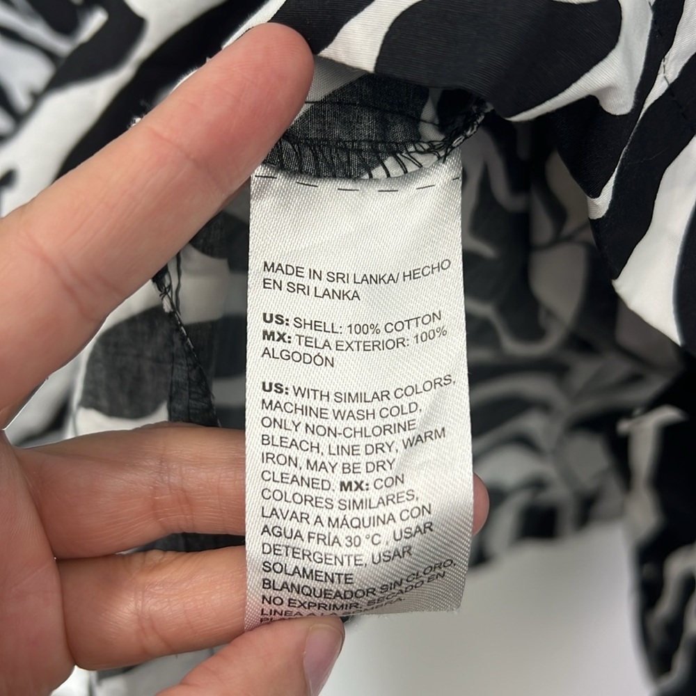 Chicos - Poplin Black And White Palm Print V Neck Short Sleeve Dress Size 14 - Picture 7 of 11